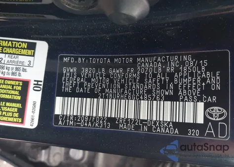 2016 Toyota Corolla S Plus из США, поврежденный, VIN 2T1BURHE6GC485763